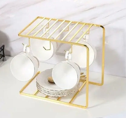 Kitchen Pantry Tea Cup Stand Mug Holder stainless steel Heavy Quality Cup Stand 6 Hooks Coffee Cup Display Hanger Rack Organizer ₹380