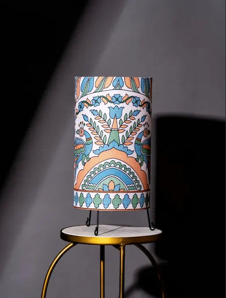 Zoren Handicraft Table Lamp for Living Room , Bed Room , Drawing room |Table Lamp|Madhubani Design|Nightlamp|Nightlight (9 Inch)