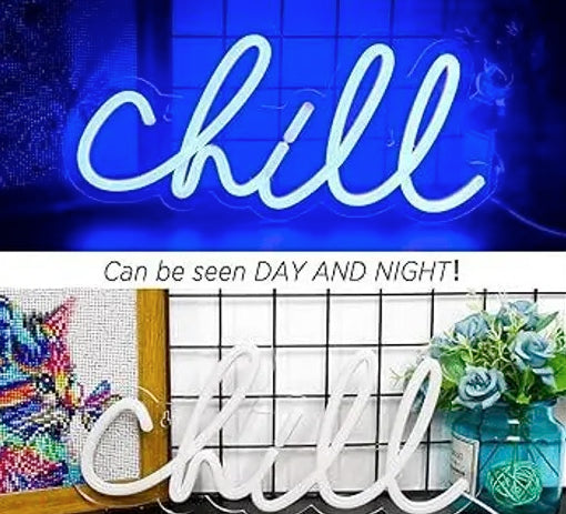 Azure Neon Light Name Plate CHILL Name Plate Neon Light Multiple Colours Used For Resturent Cafe Mini Shop Your Shop Bar Spa Home Decor Items Neon Light Name Plate