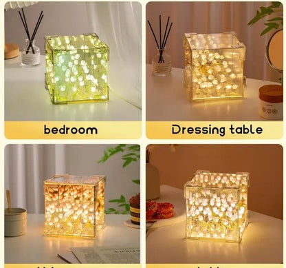 Led Decorative Nights Lamp for Bedroom,Handmade DIY Magic Cube Tulips Flower Table Lamp and Mirror 2 in 1,21 Flowers Birthday Gifts for Women and Girl (Square)